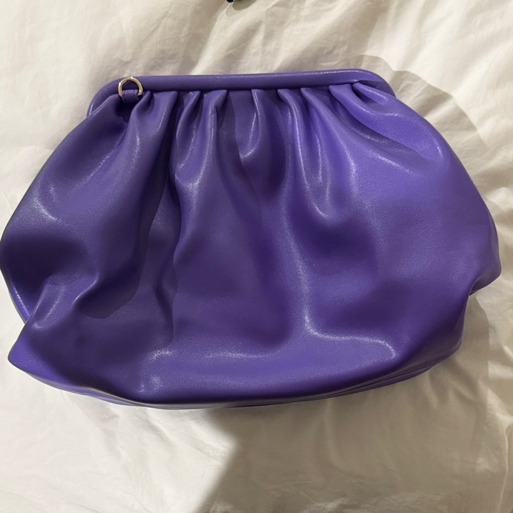 Purple Gathered Clutch Bag with shoulder strap